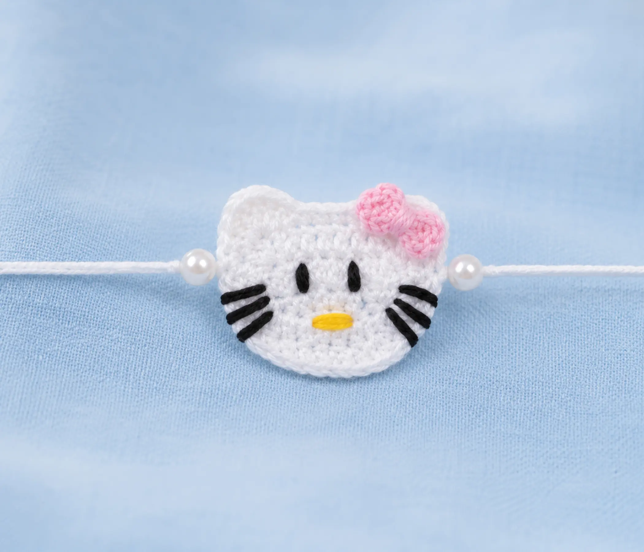 Cute Hello Kitty Inspired Handmade Kids Crochet Rakhi